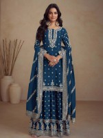 Peacock Blue Heavy Silk Designer Sharara Suit